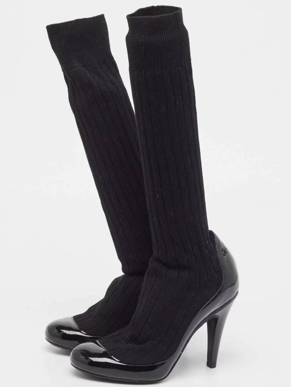 CHANEL LIKE NEW ! Black Sock-Stiletto High Heel Boot - Picture 3 of 8